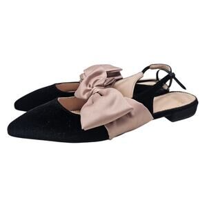 J.Crew 8.5 Gwen Slingback Flats With Bow Black Pink Satin Velvet Formal Holiday